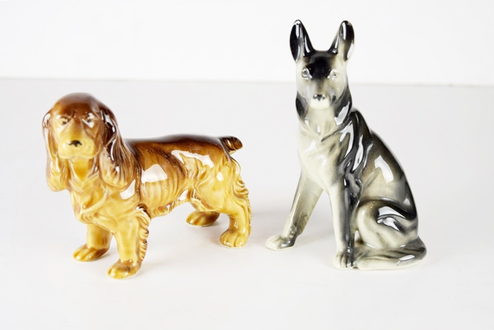 Miniature Vintage Canine Hand-Painted Figurines, Made in Japan