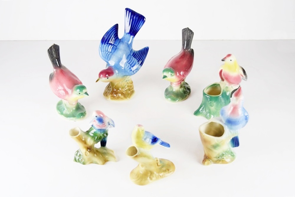 A Collection of Vintage Royal Copley Bird Vases