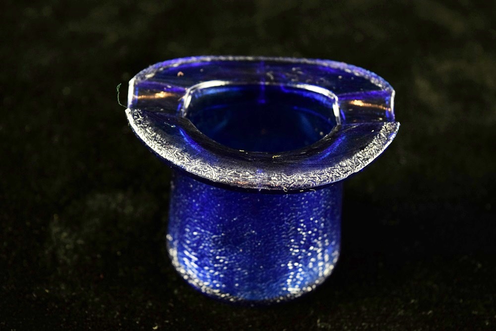 A Vintage "Lowell" Cobalt Blue Pressed Glass Top Hat Ash Receiver