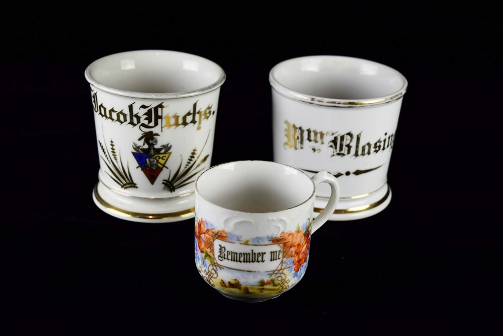Three Collectible Antique Mugs with Gold Personalized Lettering