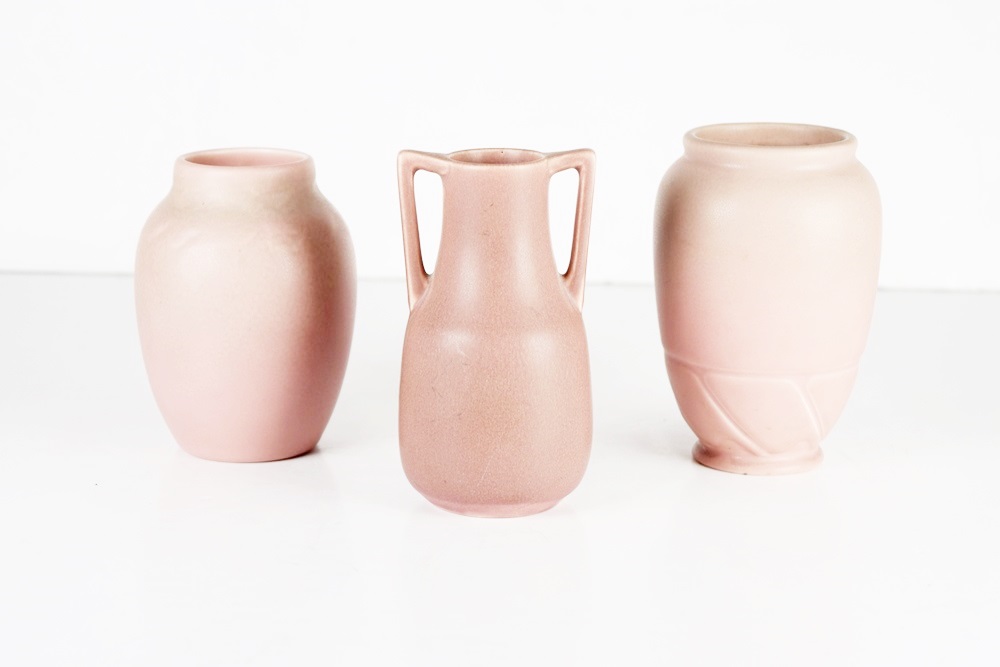 Three Production Rookwood Vases in Pink Matte Glaze