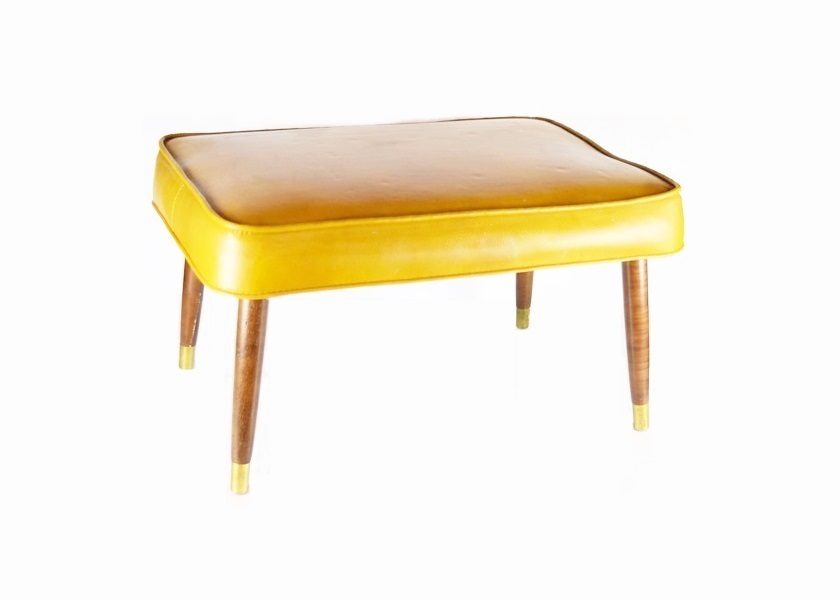 Mid-Century Stool in Yellow Vinyl