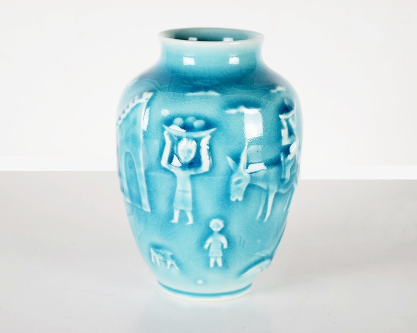 A Rookwood Vase with Mexican Motif, Mold #6762, Turquoise Glaze