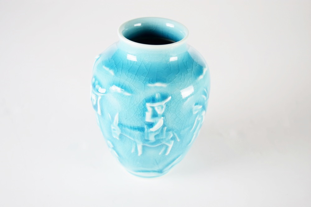 A Rookwood Vase with Mexican Motif, Mold #6762, Turquoise Glaze