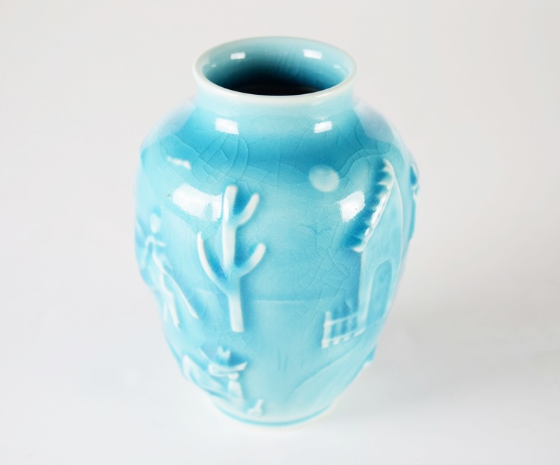 A Rookwood Vase with Mexican Motif, Mold #6762, Turquoise Glaze
