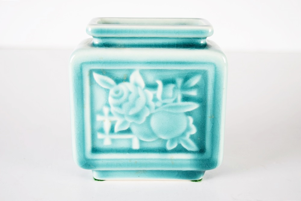 A Charming Rookwood Commemorative Square Vase in Turquoise Glaze