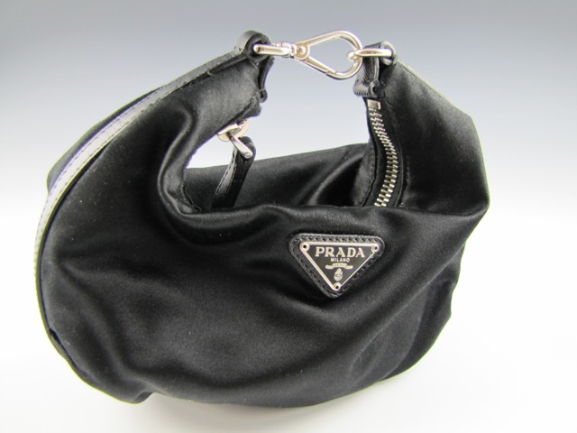 Designer Prada Black Silk and Leather Evening Purse