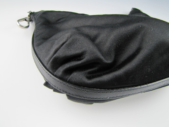 Designer Prada Black Silk and Leather Evening Purse