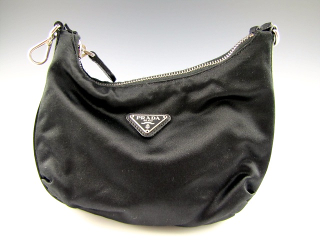 Designer Prada Black Silk and Leather Evening Purse