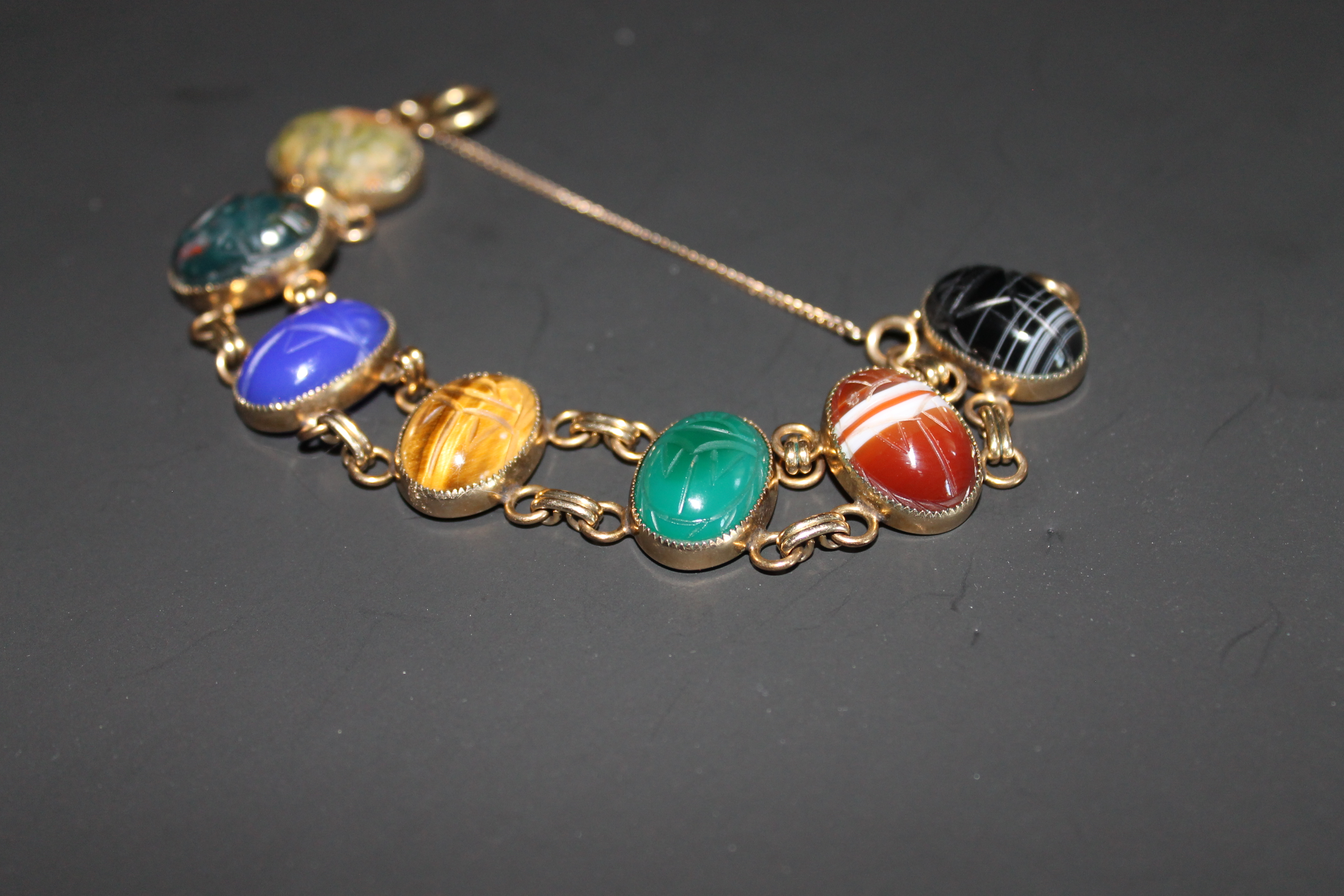 12K Yellow Gold Filled Carved Scarab Bracelet