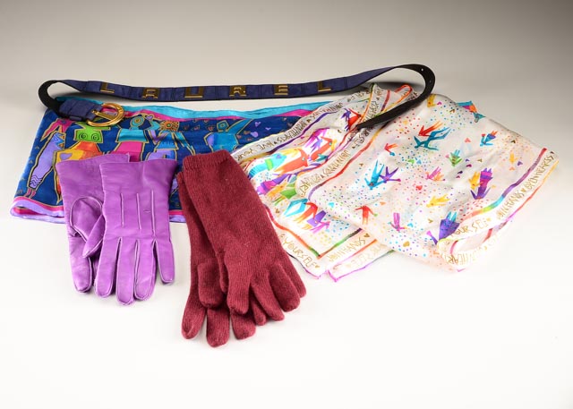 Accessories Including a Laurel Leather Belt and Coach Hand Gloves
