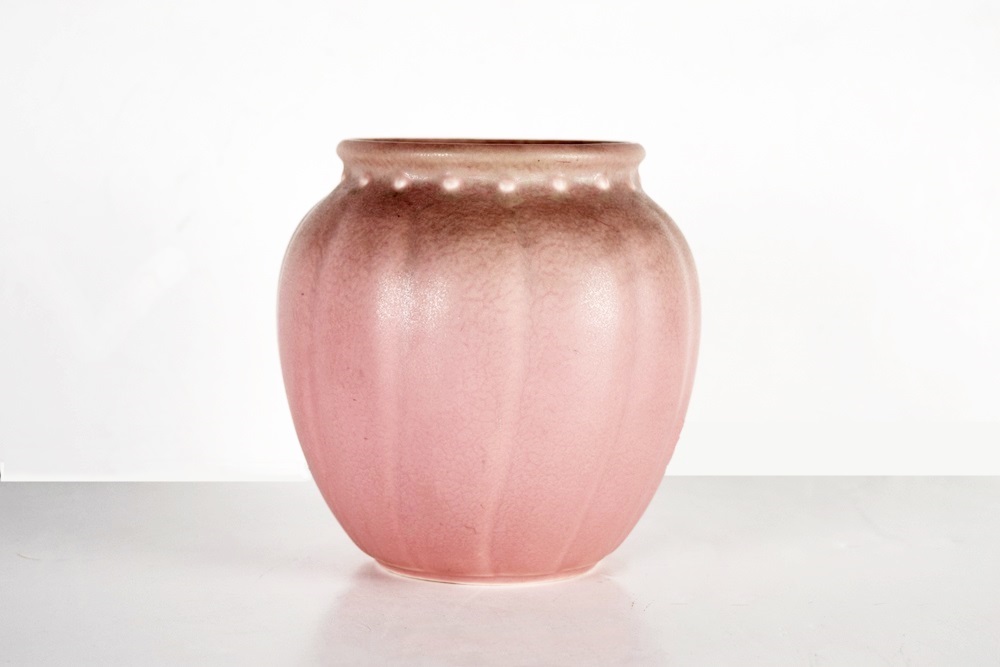 A Rookwood Vase, 1928, In Dusty Pink Matte Glaze with Lobed Sides