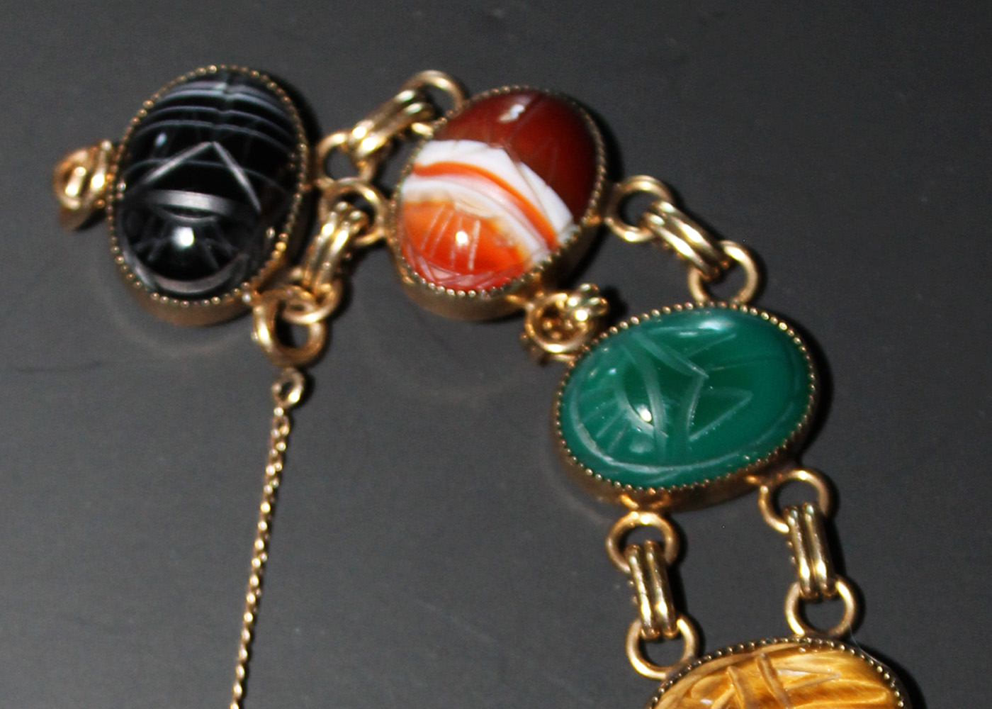 14K Yellow Gold Carved Scarab Bracelet