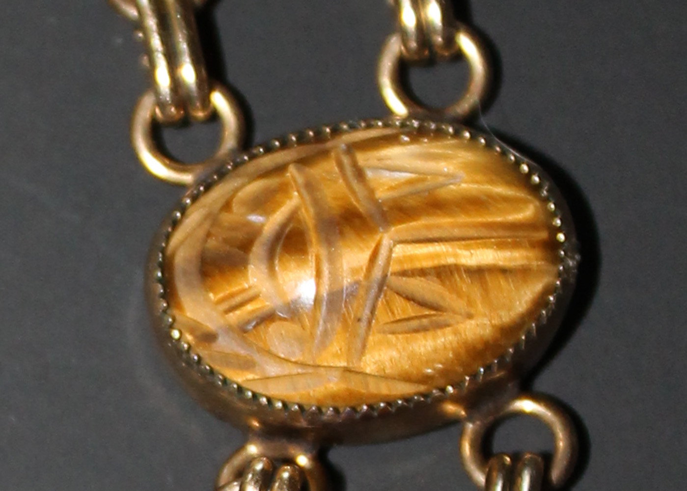 14K Yellow Gold Carved Scarab Bracelet