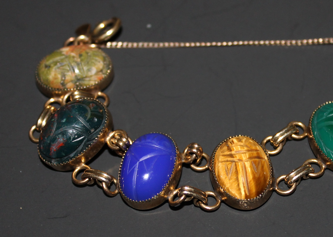 14K Yellow Gold Carved Scarab Bracelet