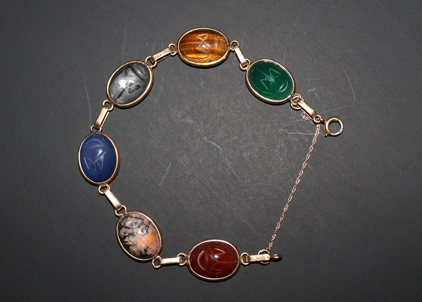 14K Yellow Gold Carved Scarab Bracelet