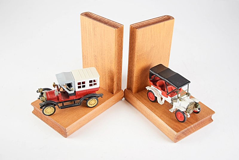 Bookends with Die-Cast Metal Vintage Cars