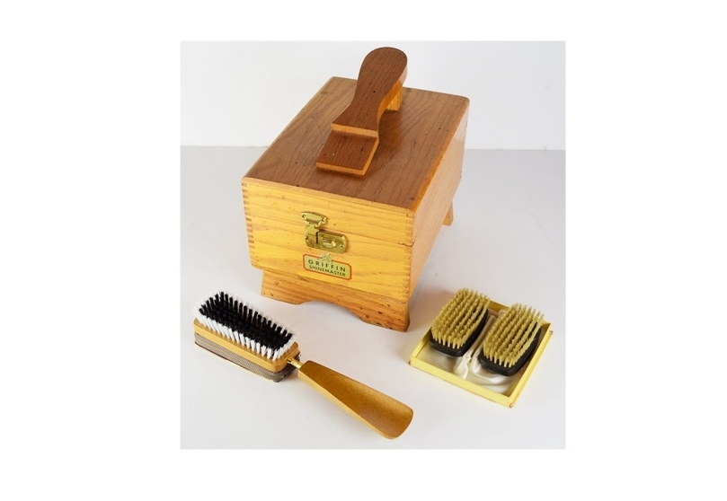 Vintage "Griffin" Shine Master Shoe Shine Box with Ebony Brushes