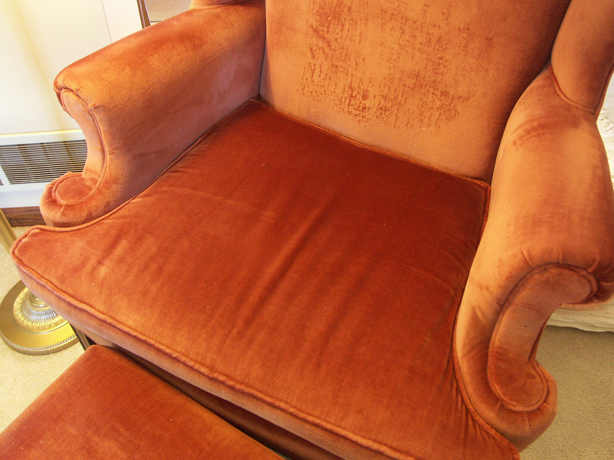 Mid-20th Century Rust Wingback Chair and Ottoman