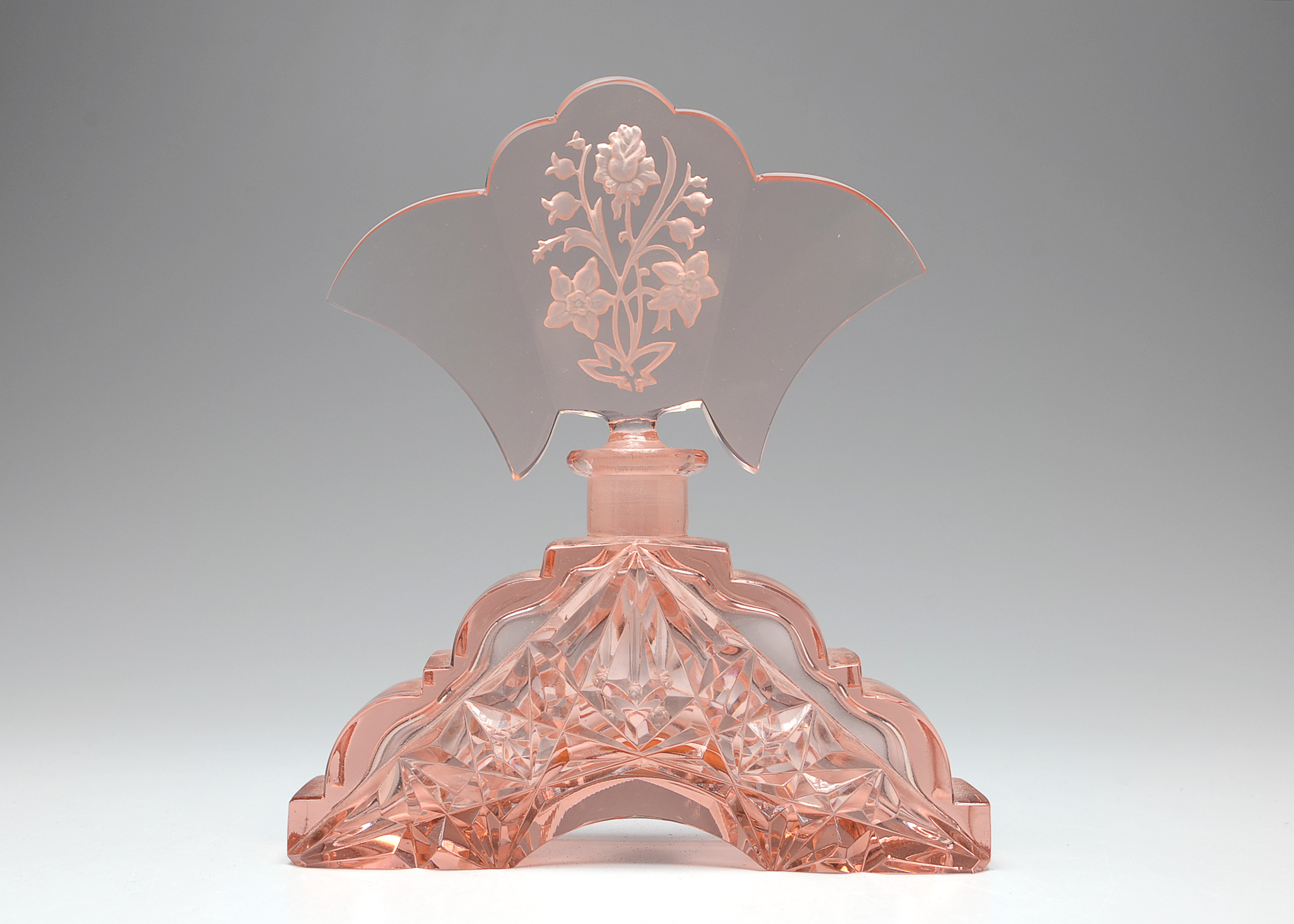 Exquisite Pink Cut Glass Perfume Bottle
