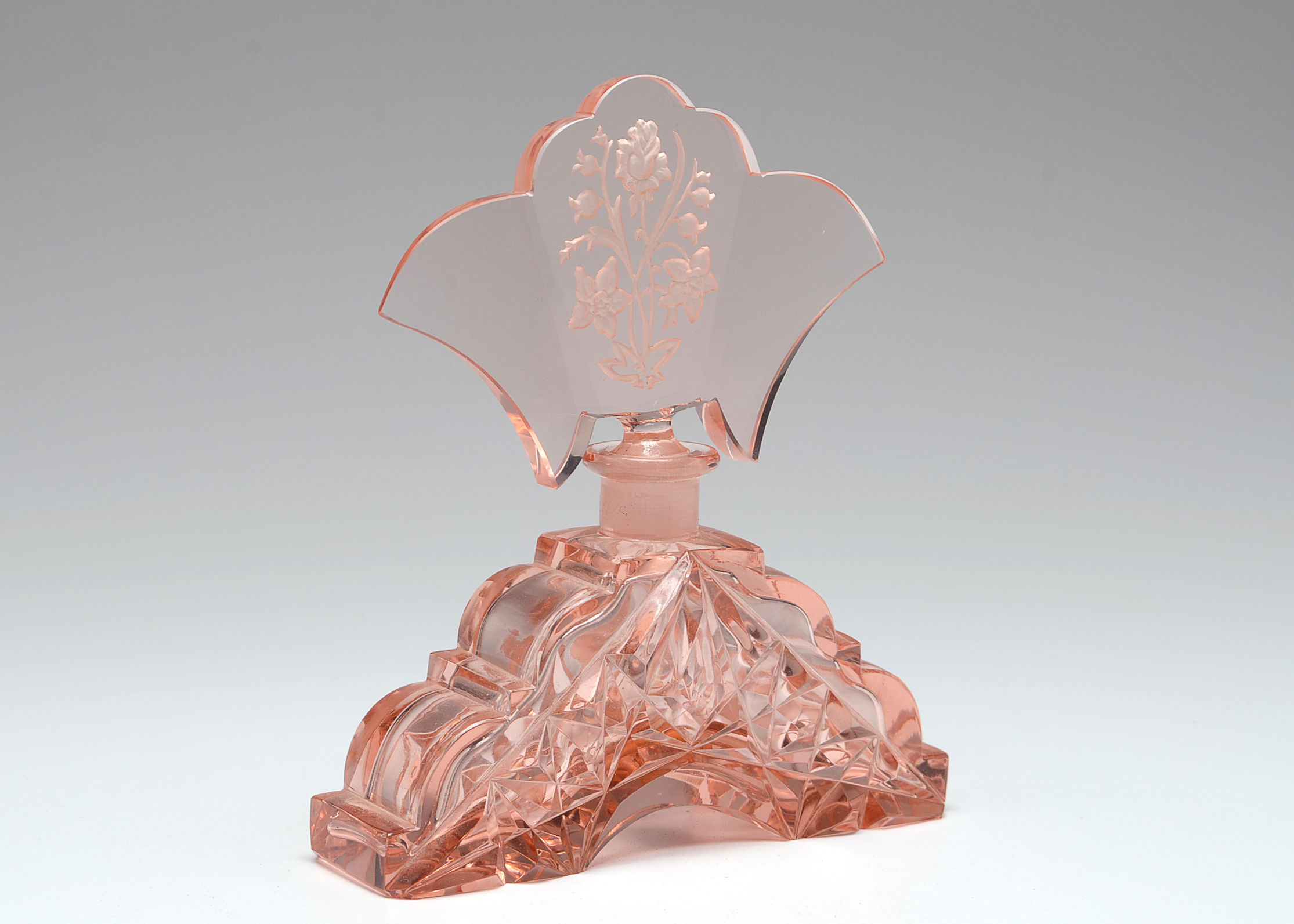 Exquisite Pink Cut Glass Perfume Bottle