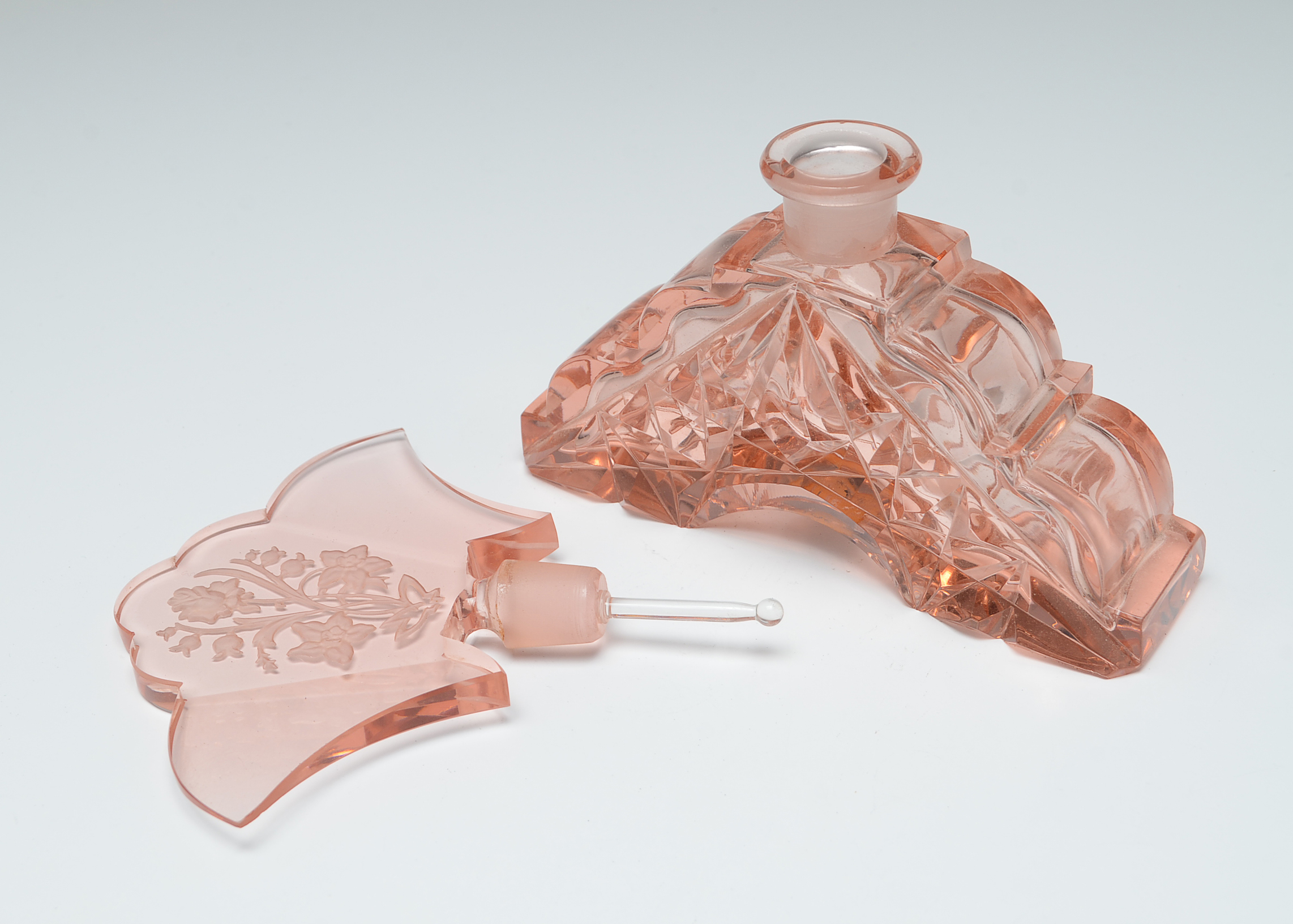 Exquisite Pink Cut Glass Perfume Bottle