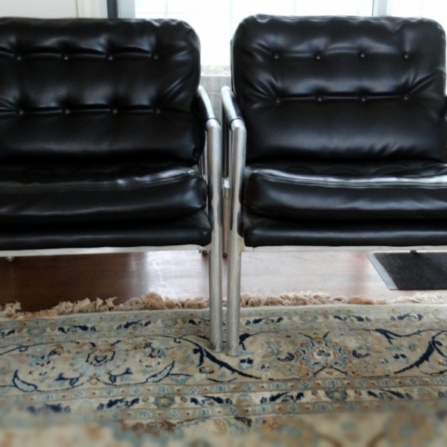 Pair of Mid Century Chrome and Vinyl Lounge Chairs