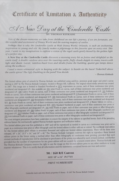 A New Day at the Cinderella Castle Thomas Kinkade Print on Canvas