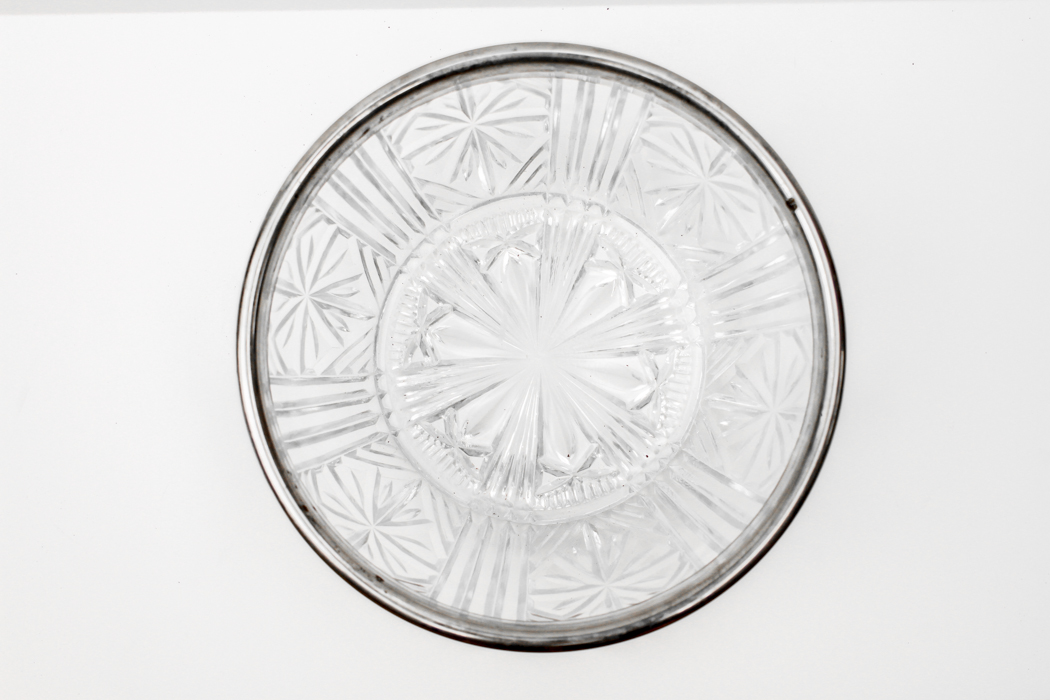 Vintage Clear Cut Glass Bowl with Silver-Plated Rim