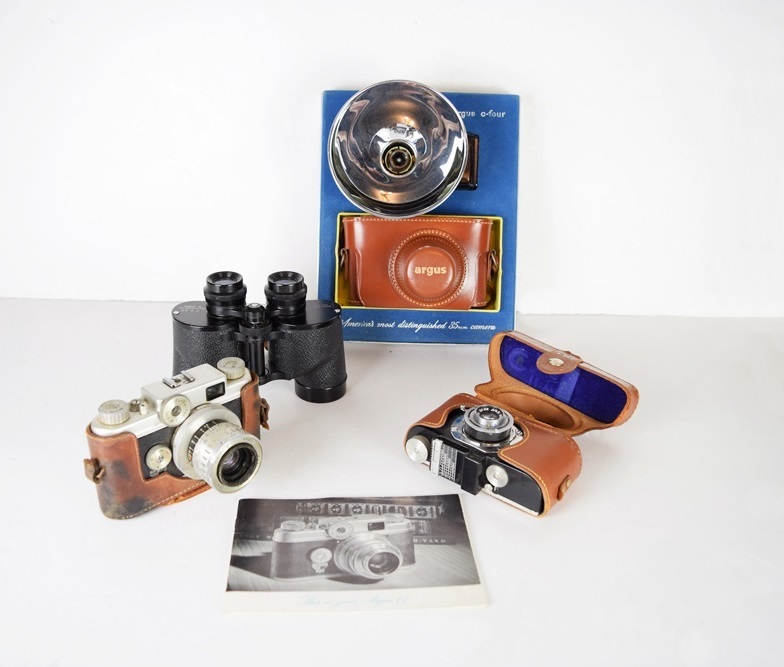 Vintage Argus C4 35mm Camera and Vintage Binoculars