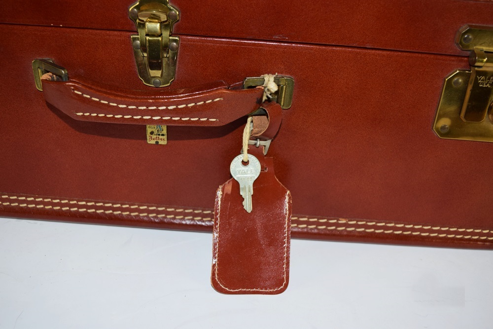 A Vintage 1940s Leather Belber Suitcase with Original Key