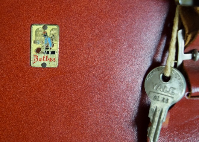A Vintage 1940s Leather Belber Suitcase with Original Key