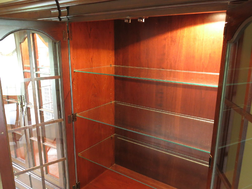 Mahogany Lighted China Cabinet with Glass Doors and Shelves