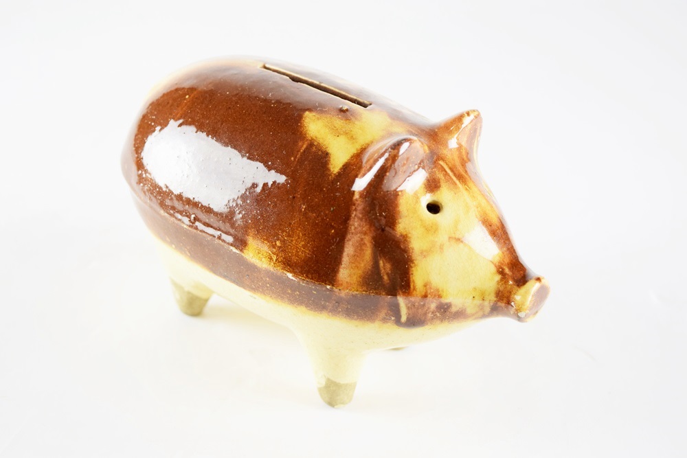 Very Rare 19th C. Scottish Agate Ware Pottery Piggy Banks