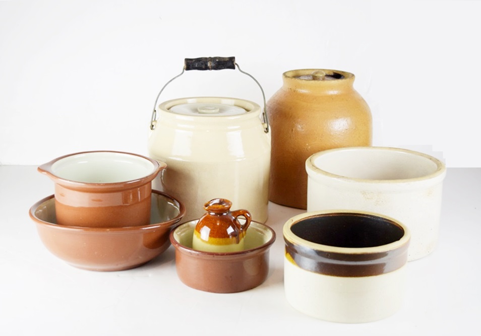 A Collection of Vintage Stoneware Crocks and Jugs