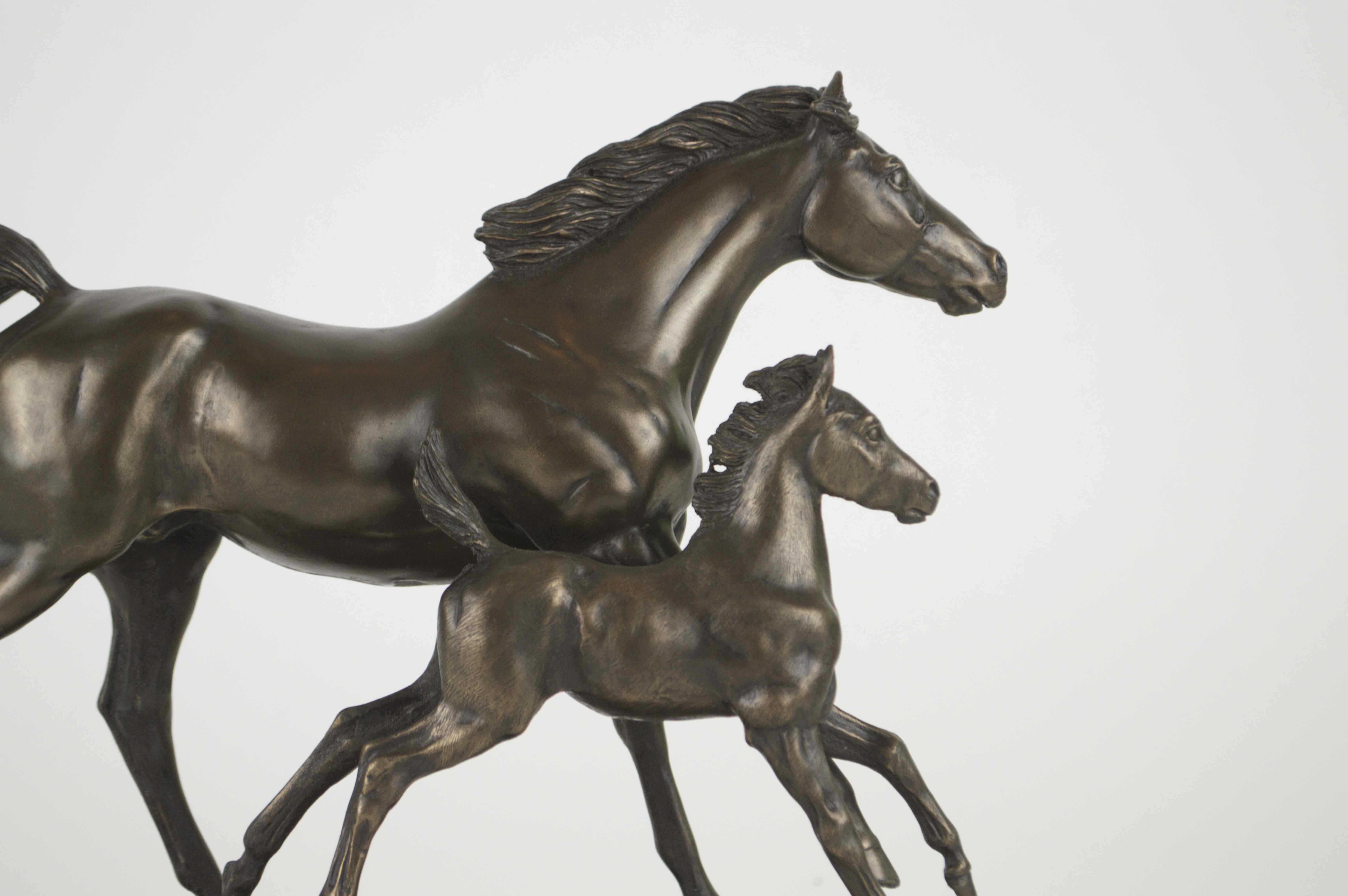Mare And Foal Standing Bronzed Horses Sculpture By D. Geenty