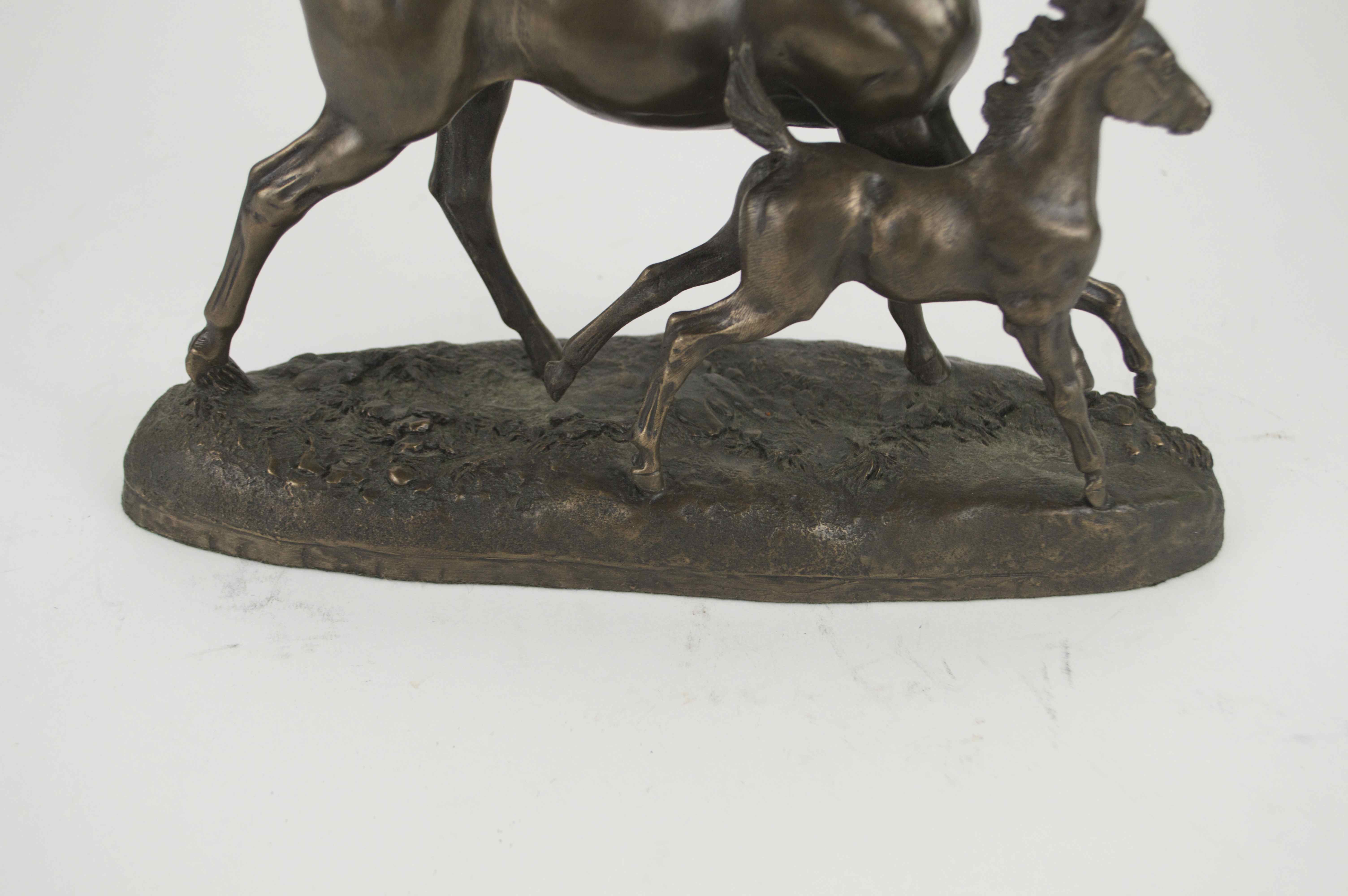 Mare And Foal Standing Bronzed Horses Sculpture By D. Geenty