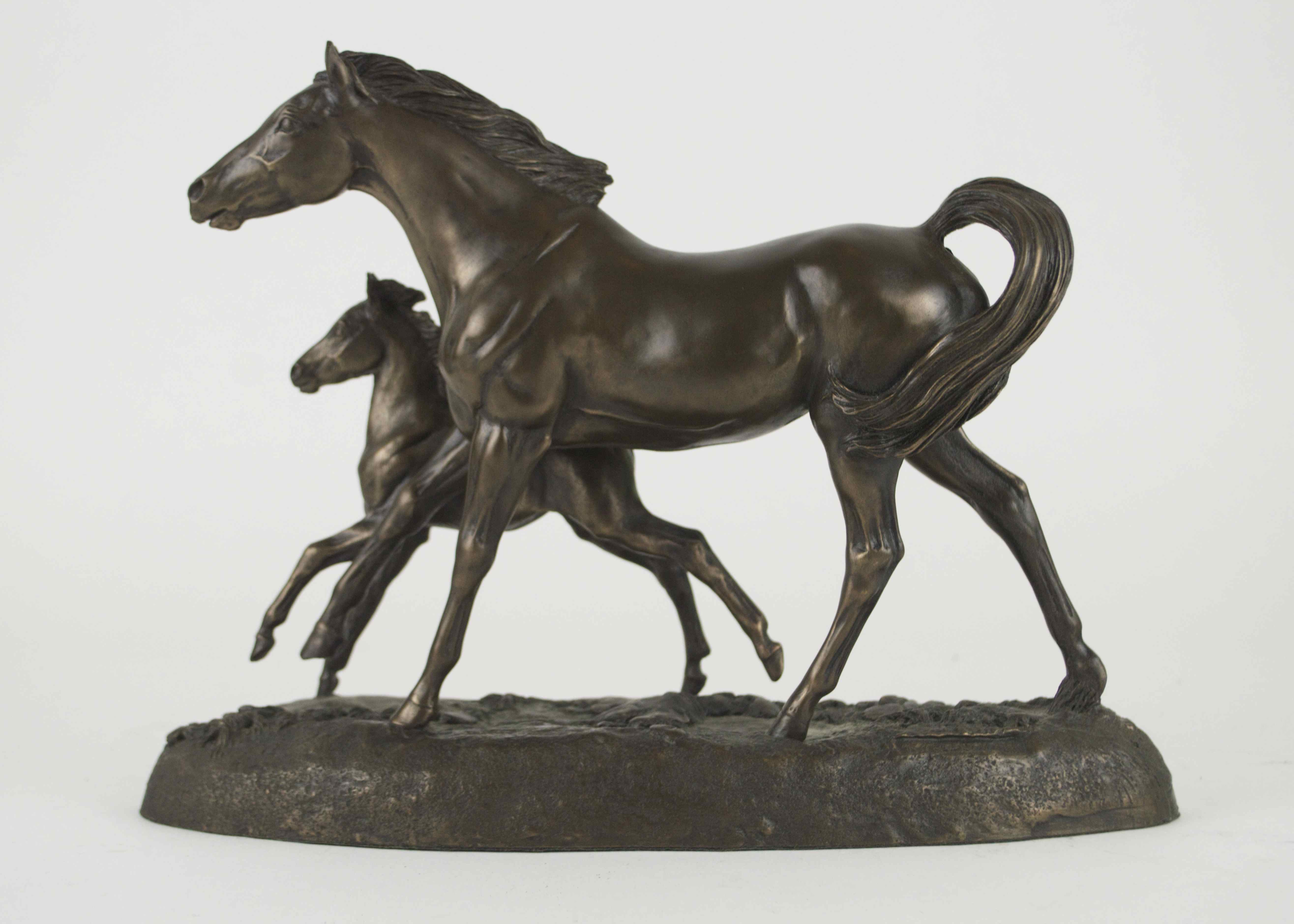 Mare And Foal Standing Bronzed Horses Sculpture By D. Geenty