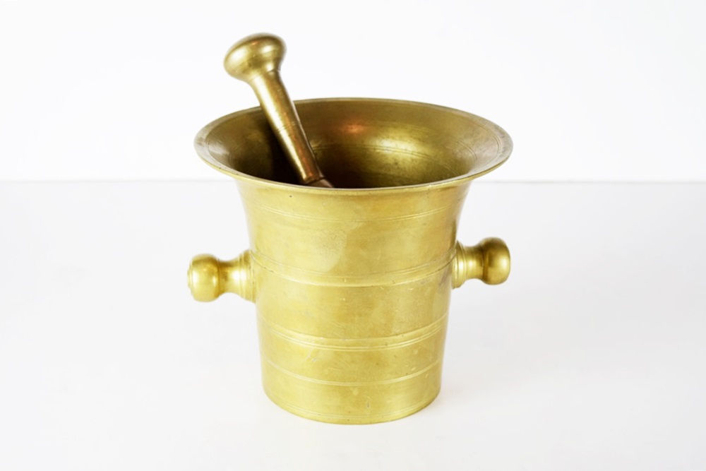A Substantial Antique Solid Brass Morter and Pestle