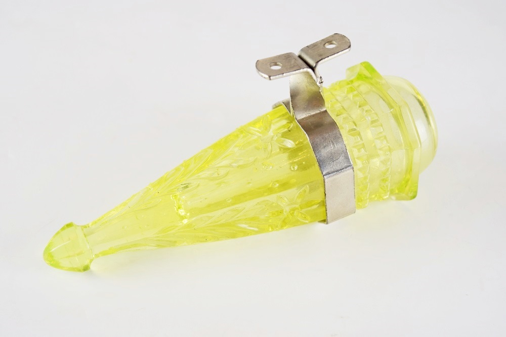 Antique Vaseline Glass Car Flower Vase