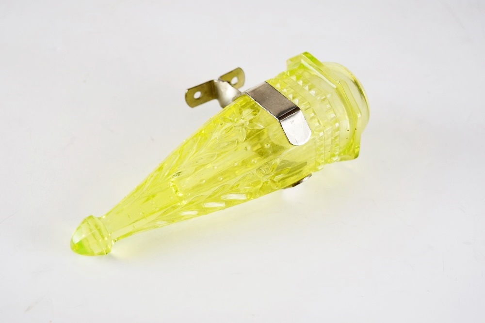 Antique Vaseline Glass Car Flower Vase