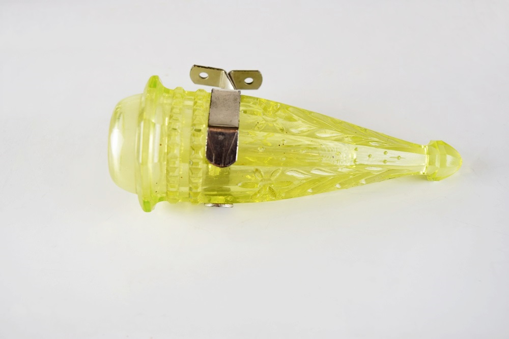 Antique Vaseline Glass Car Flower Vase