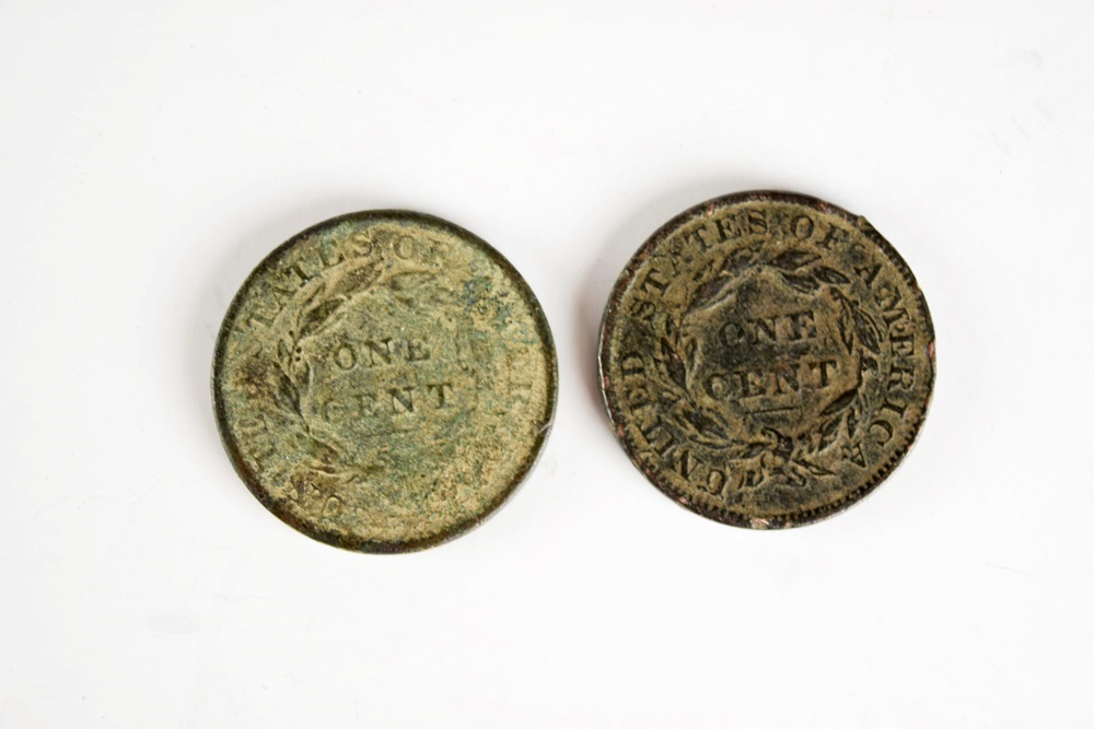 Liberty Head One Cent Coins, 1833 and 1837, Plus Foreign Currency