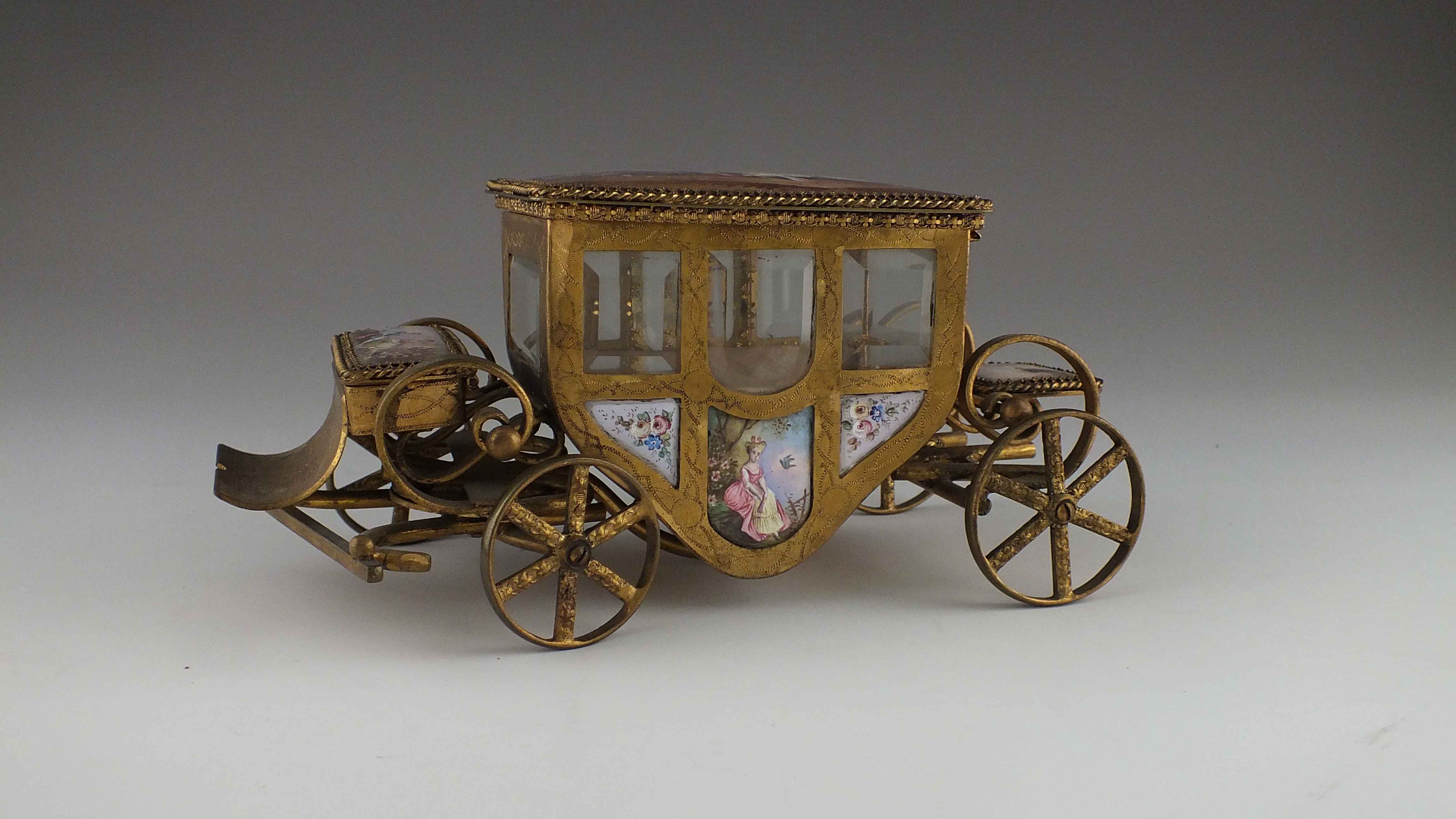 Antique Hand Painted Porcelain Carriage Jewelry Box