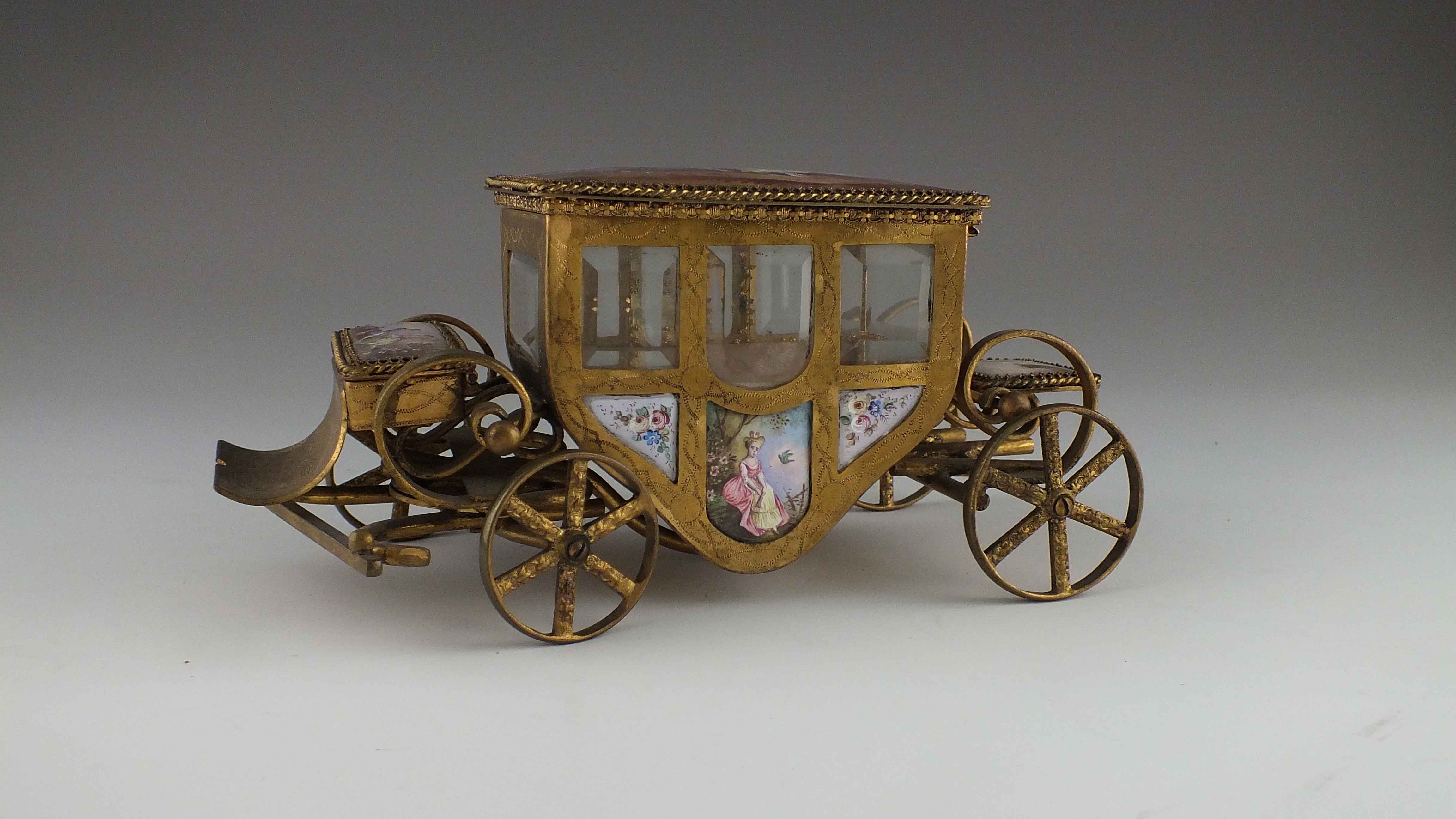 Antique Hand Painted Porcelain Carriage Jewelry Box