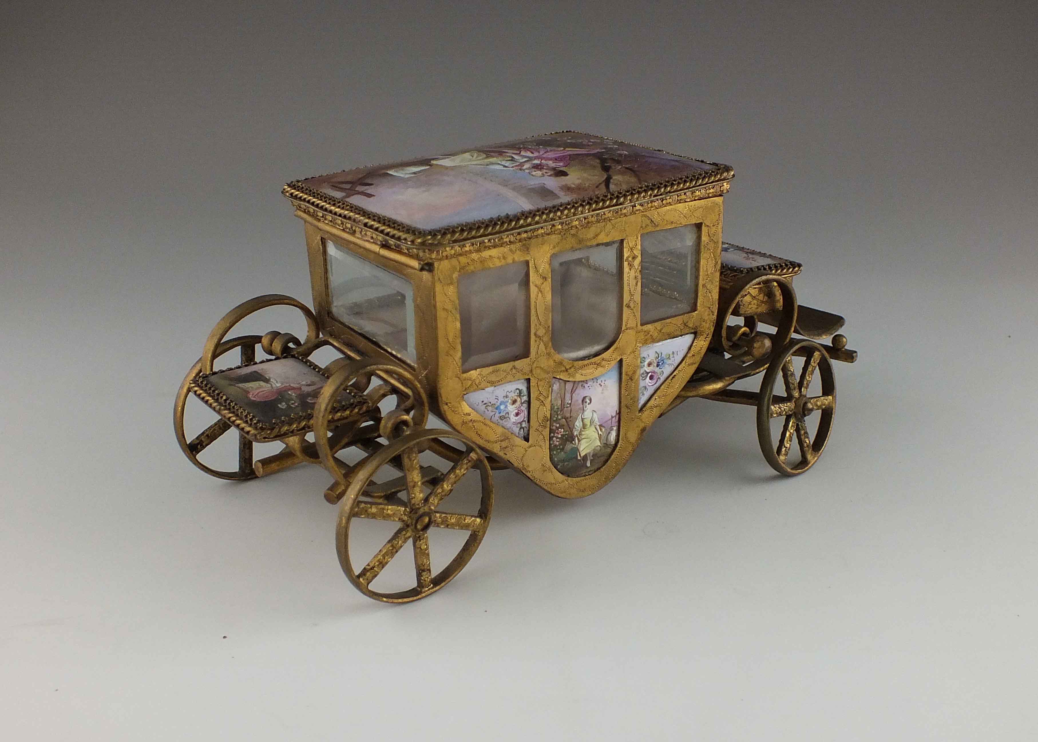 Antique Hand Painted Porcelain Carriage Jewelry Box