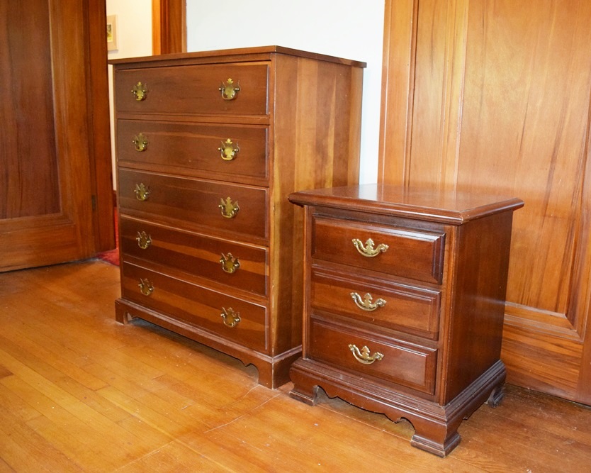 Tall Traditionally Styled Chest of Drawers and Similar Side Table