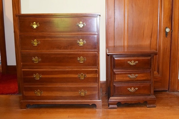 Tall Traditionally Styled Chest of Drawers and Similar Side Table
