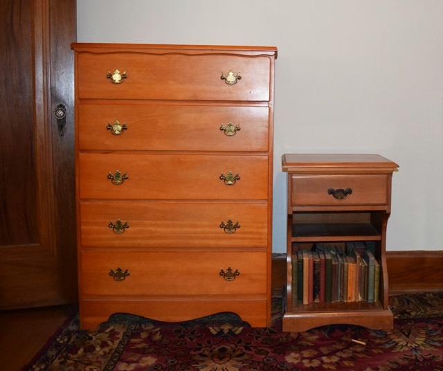 A Traditionally Styled Pine Chest of Drawers and Bedside Table