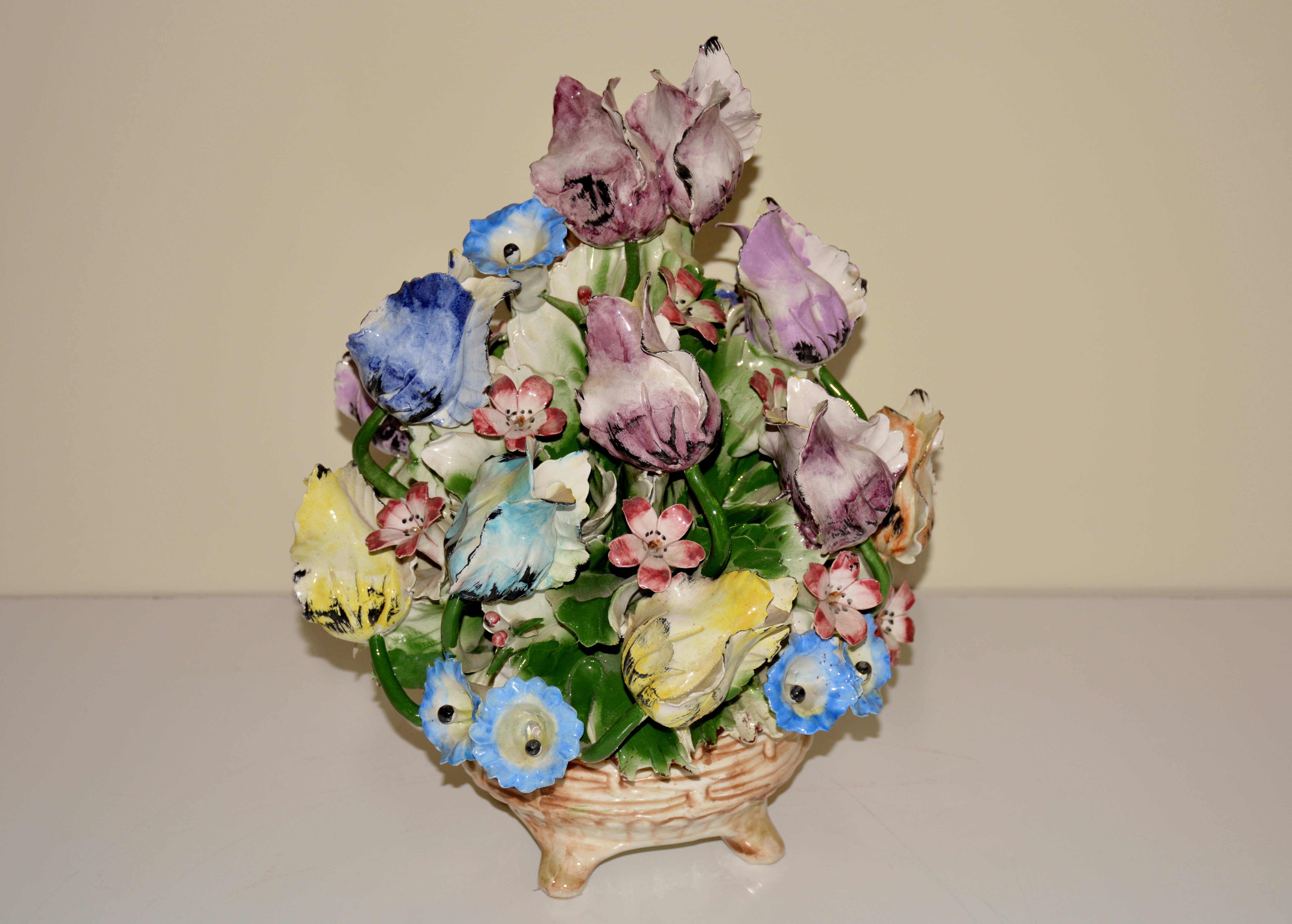 Large China Floral Arrangement and Crystal Decor